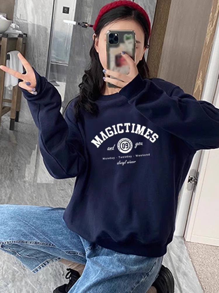 Cotton-like, Bamboo Fiber Composite Milk Silk 320g, Silver Fox Fur 420g, Round Neck Hooded Two-Cap Loose Sweatshirt