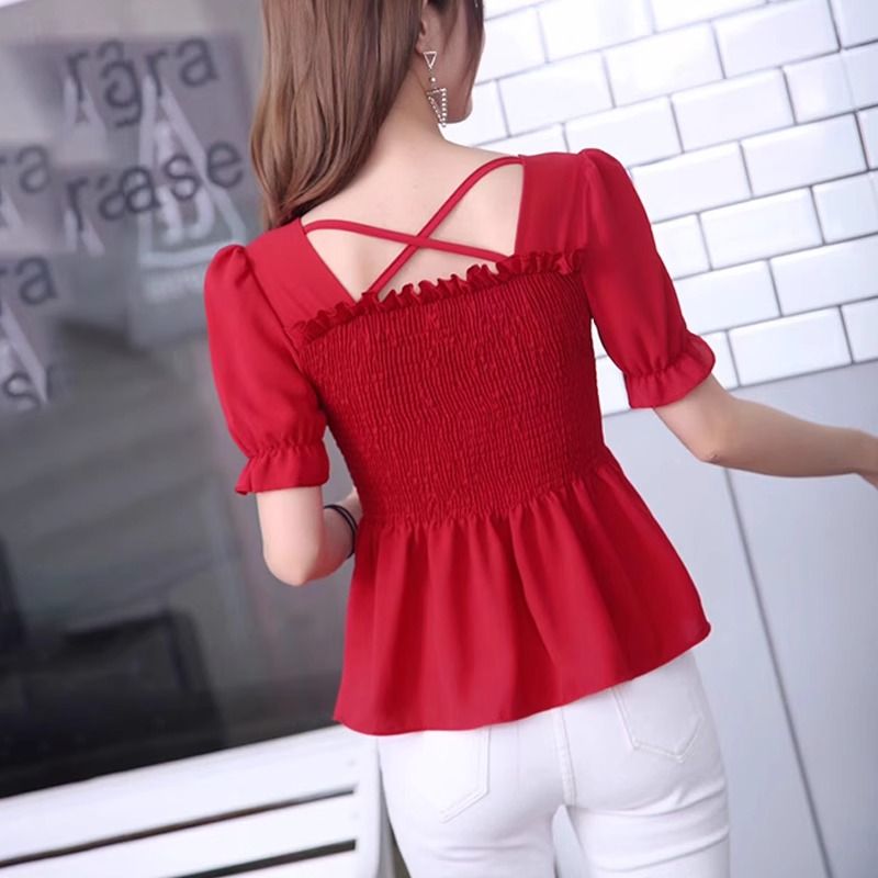 2025 new Korean version new skirt hem shirt waist scheming top design short-sleeved shirt