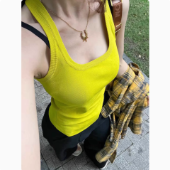 American retro sleeveless I-shaped suspender vest women's summer solid color hot girl slim and versatile outside wear base top