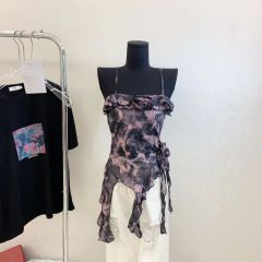 2025 summer sweet and cool tie-dye rose top irregular hem suspender street hot girl streamer vest women