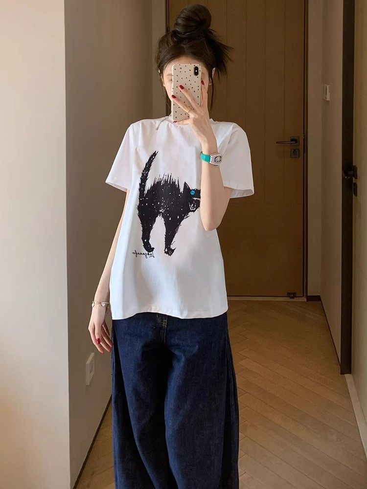 高品質純棉220克精梳緊密100%棉 寬鬆短袖t恤女