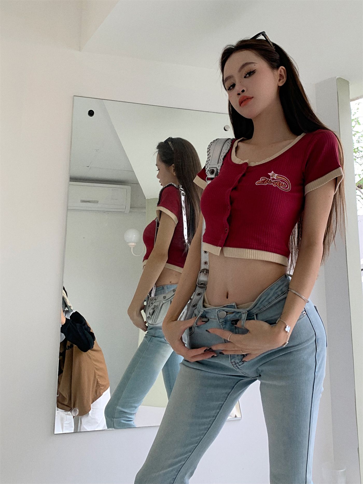 螺紋 美式復古辣妹短袖T恤女夏季新款百搭露臍修身甜辣短款上衣