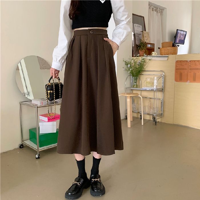 復古百褶半身裙女夏季新款小個子工裝蓬蓬裙高腰顯瘦寬鬆休閒傘裙