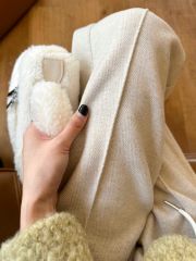 Original herringbone fabric wide-leg pants for women in spring and autumn high waist casual gray draped narrow version straight pants