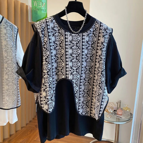 Official photo M-5XL 300 catties fat mm irregular mesh vest + short-sleeved T-shirt two-piece set