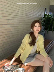 MUKOK心動信號~2025新款粉色針織開衫外套女春裝上衣圓領羊毛毛衣