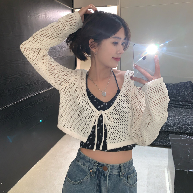 High-quality sunscreen cardigan for women's thin summer half-skirt vest top with hollow sweater jacket