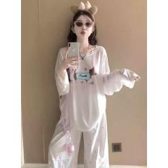 竹節螺紋 狗狗印花甜辣防曬長袖罩衫薄紗T恤女春秋新款寬鬆休閒