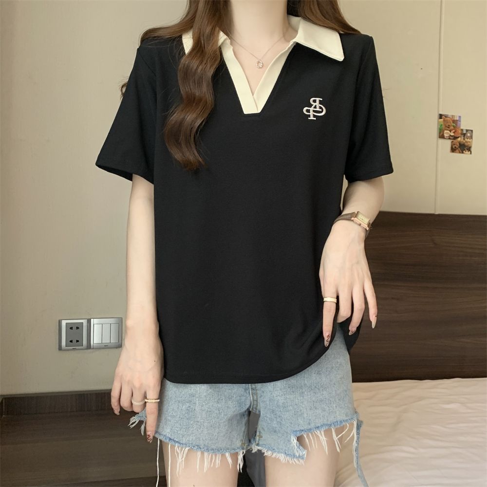 250克 6535棉珠地 polo領短袖T恤女繡花