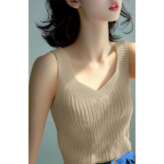 夏季獨特甜辣妹v領黃色針織背心女設計感小眾多巴胺穿搭無袖上衣