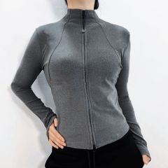 German-style Collar Zipper Slim Long Sleeve T-shirt for Sports and Casual Wear, Versatile and Slimming Top