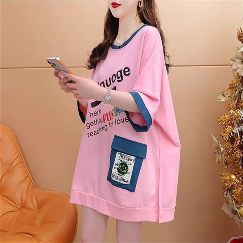 Pure cotton quality/close loop fixed spun pure cotton/back collar/medium-length heavy industry short-sleeved T-shirt for women