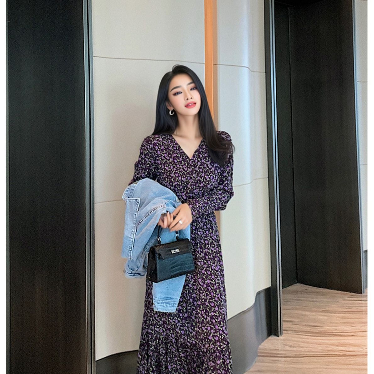 Dress for women, ruffle ladies, style high waist long skirt, dreamy purple mid-length wrap tea break skirt
