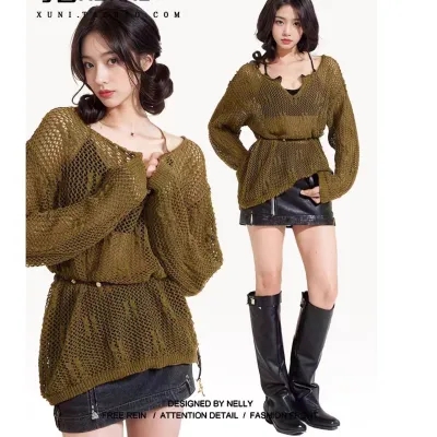 Lazy vacation outfit fashion suit for women in spring 2025 new hollow sunscreen blouse retro floral skirt