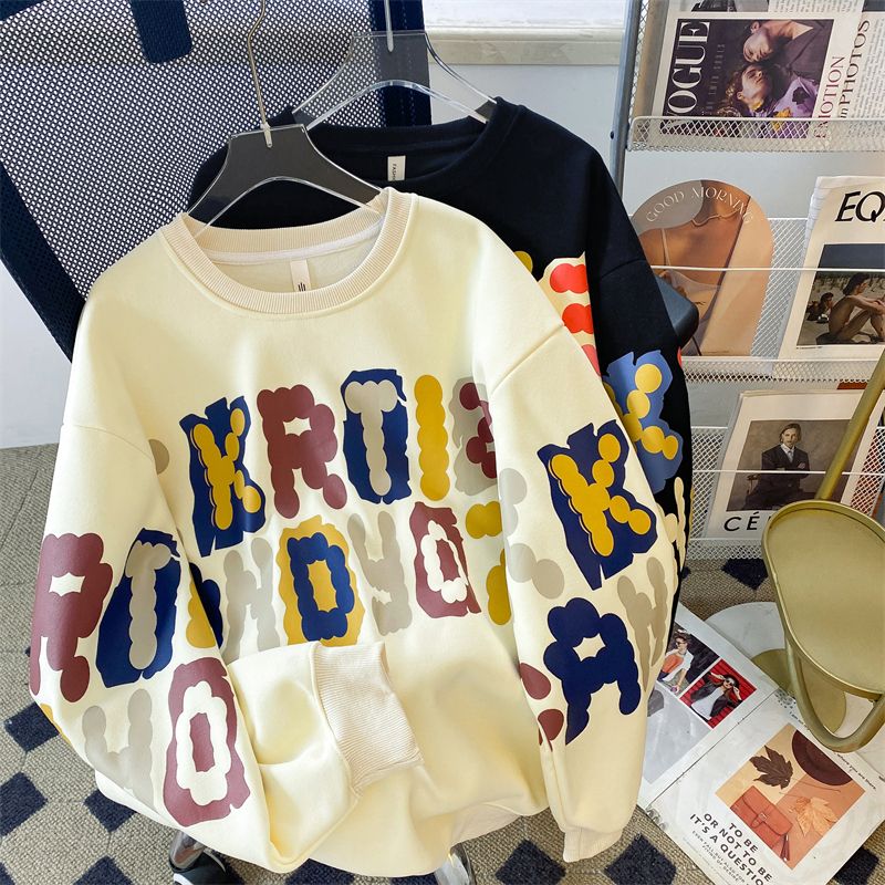 Real shot of 2025 Spring and Autumn Hua Cotton 320g Polyester fiber new thin sweatshirt for women