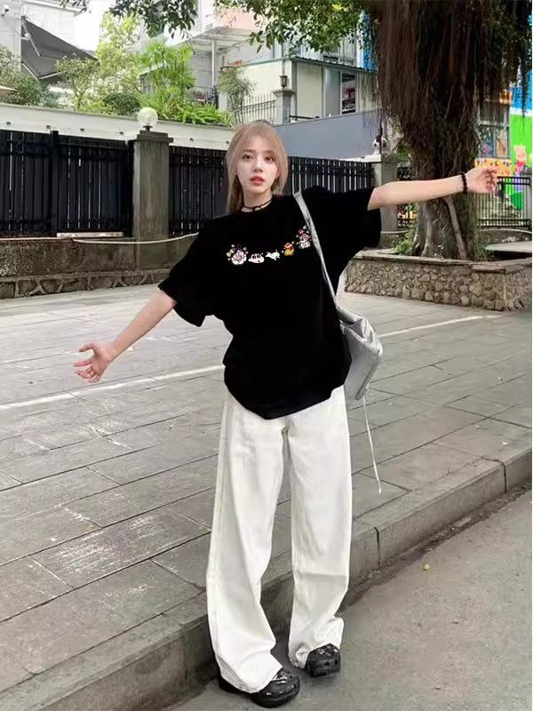 高品質純棉220克精梳緊密100%棉 寬鬆短袖t恤女