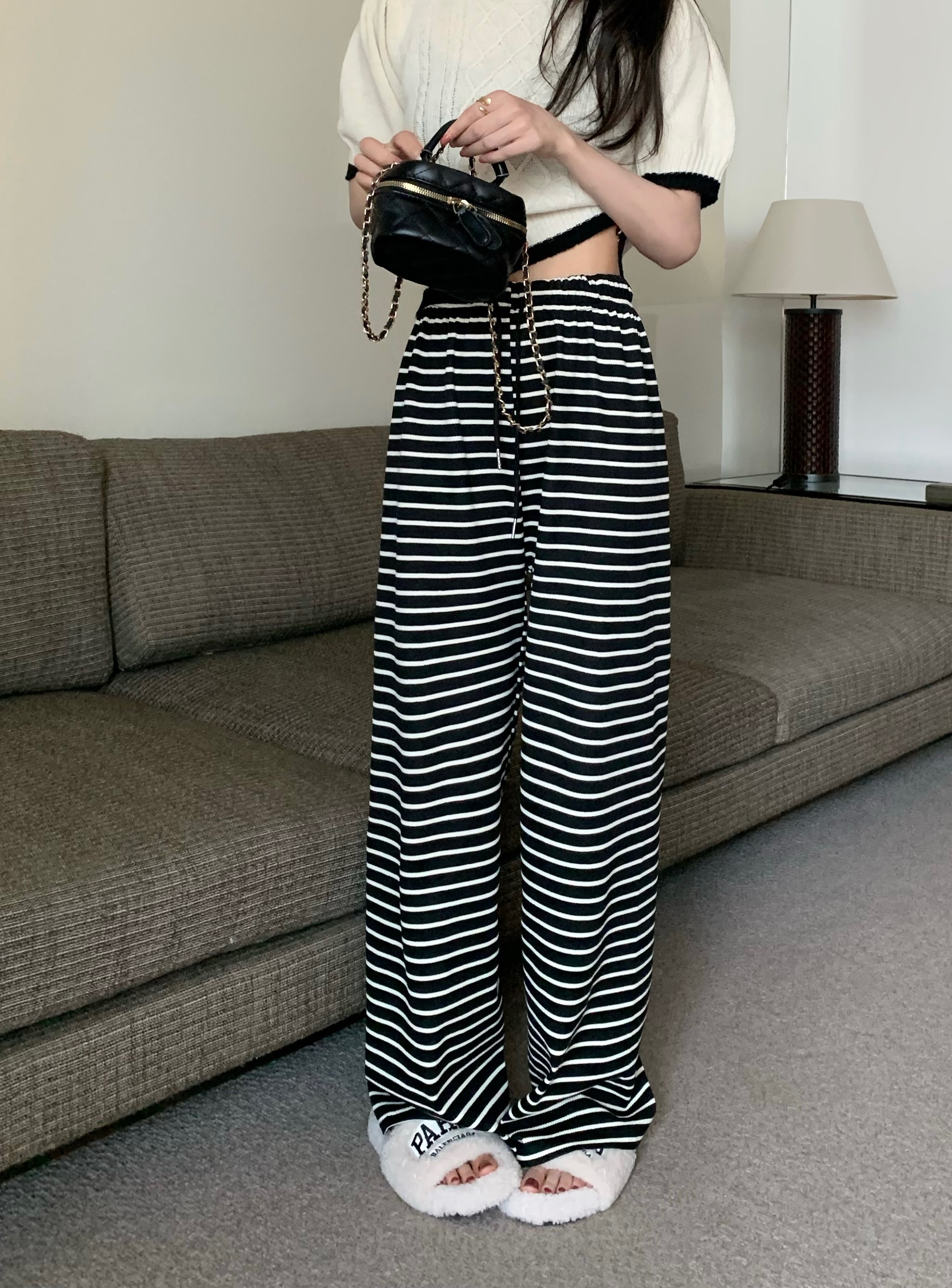 Small striped casual pants for women draped wide-leg pants floor-sweeping pants straight-leg pants spring and autumn loose trousers