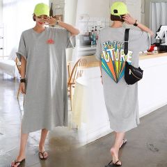 Imitation cotton milk silk summer Korean version Korean long dress fat mm loose over-knee nightgown for foreign trade