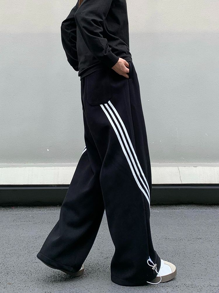 New striped European and American street casual sweatpants for women in spring new loose slimming tight waist wide-leg pants sports pants