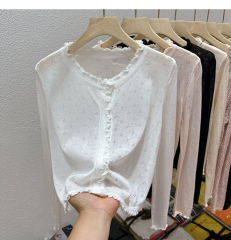 韓系鏤空薄款防曬針織衫女春季2025新款別致寬鬆短款長袖開衫上衣