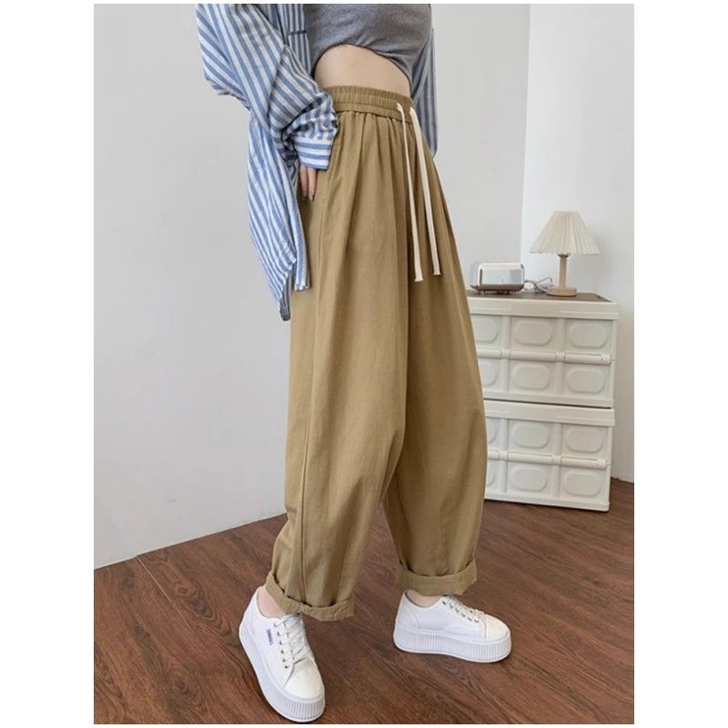 Khaki work pants for women in summer thin high waist slim loose straight versatile casual pants Harem radish pants