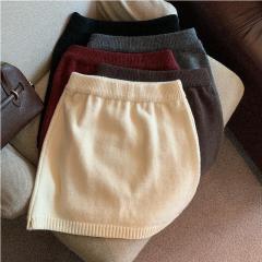 Korean high-end A-line knitted skirt for women in spring and autumn, high-waisted gray waist skirt temperament hip-covered skirt