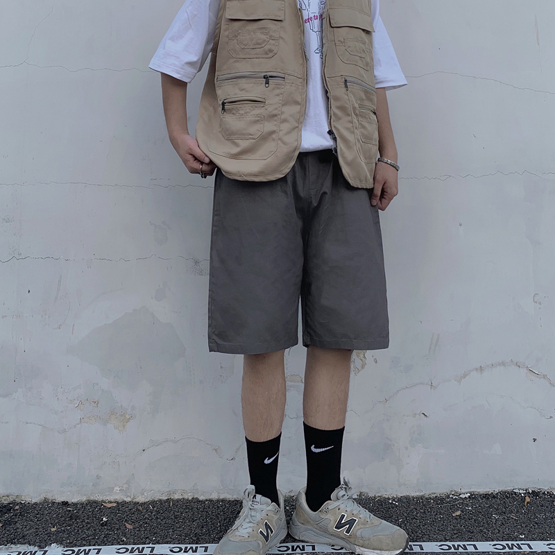 Real photo of pure cotton #summer ins versatile wide-leg five-point pants loose straight men and women couple shorts