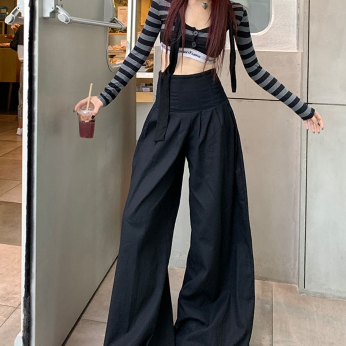2025 summer new mosquito-resistant pants for women thin style slimming and high casual high waist wide-leg floor trousers