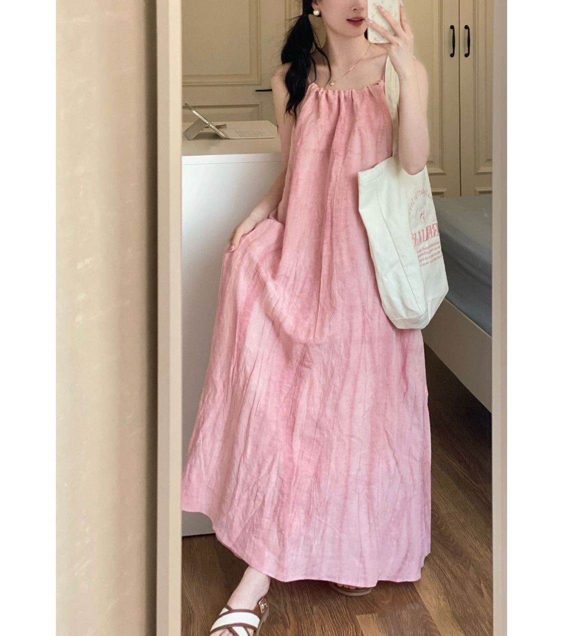 Smudged halter neck sling nightgown for women in summer thin sleeveless slim summer can wear pajamas dress home dress
