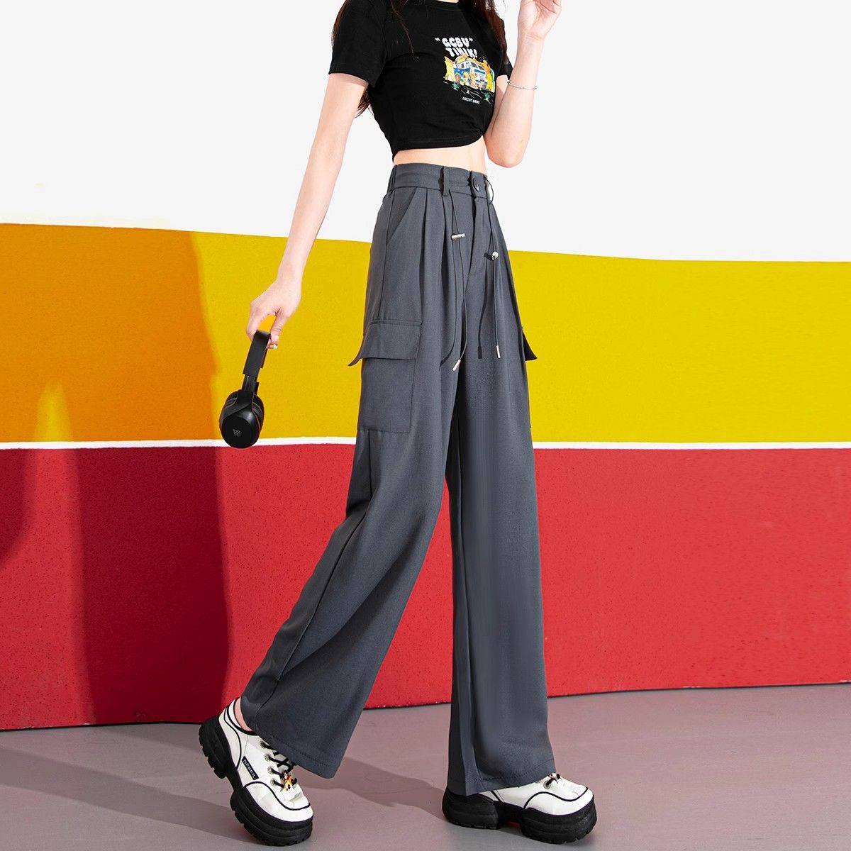 New suit and work pants for women summer 2025 thin narrow version wide-leg pants loose and slim and versatile casual pants design sense