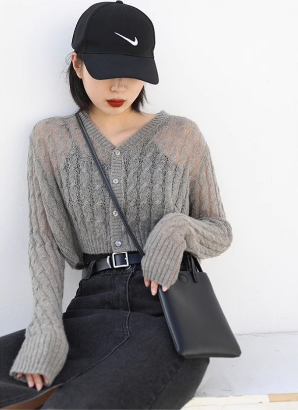 Thin sunscreen knitted cardigan for women in spring and summer 2025 new air conditioning shirt with suspender skirt outer top
