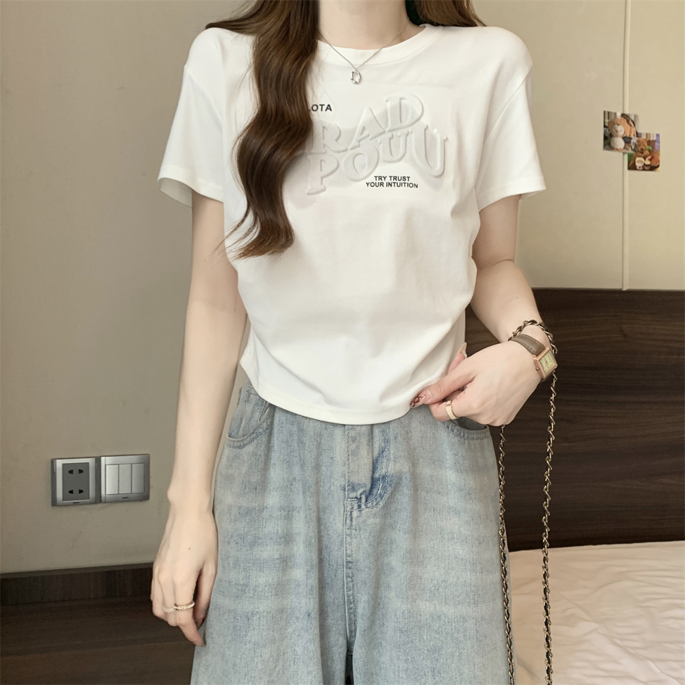 款 實拍 40支純棉210克92棉/8氨綸短袖T恤女發泡印花