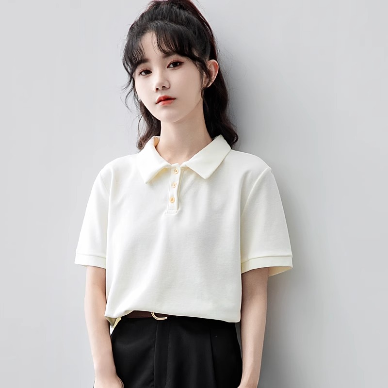 官圖 珠地 夏裝polo領短袖T恤女設計感小眾