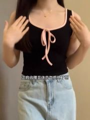 40支純棉純欲辣妹蝴蝶結背心女夏新款韓系修身顯瘦吊帶上衣