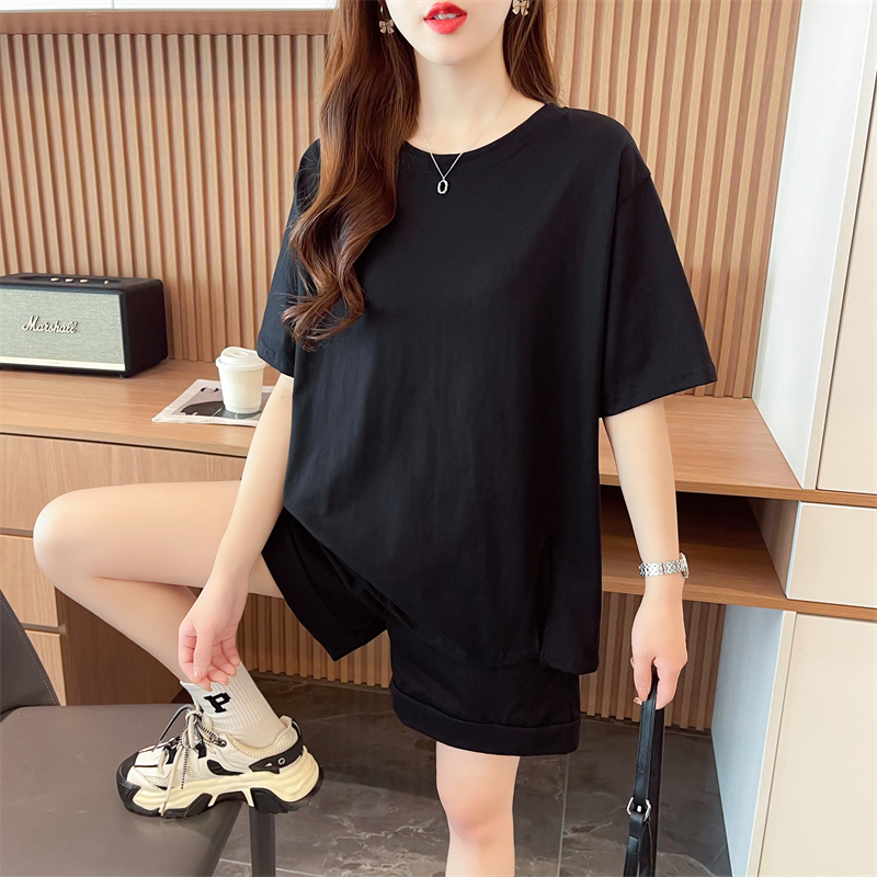 Real-life quality rear-collar collar/pure cotton/loose and fashionable running sportswear two-piece set