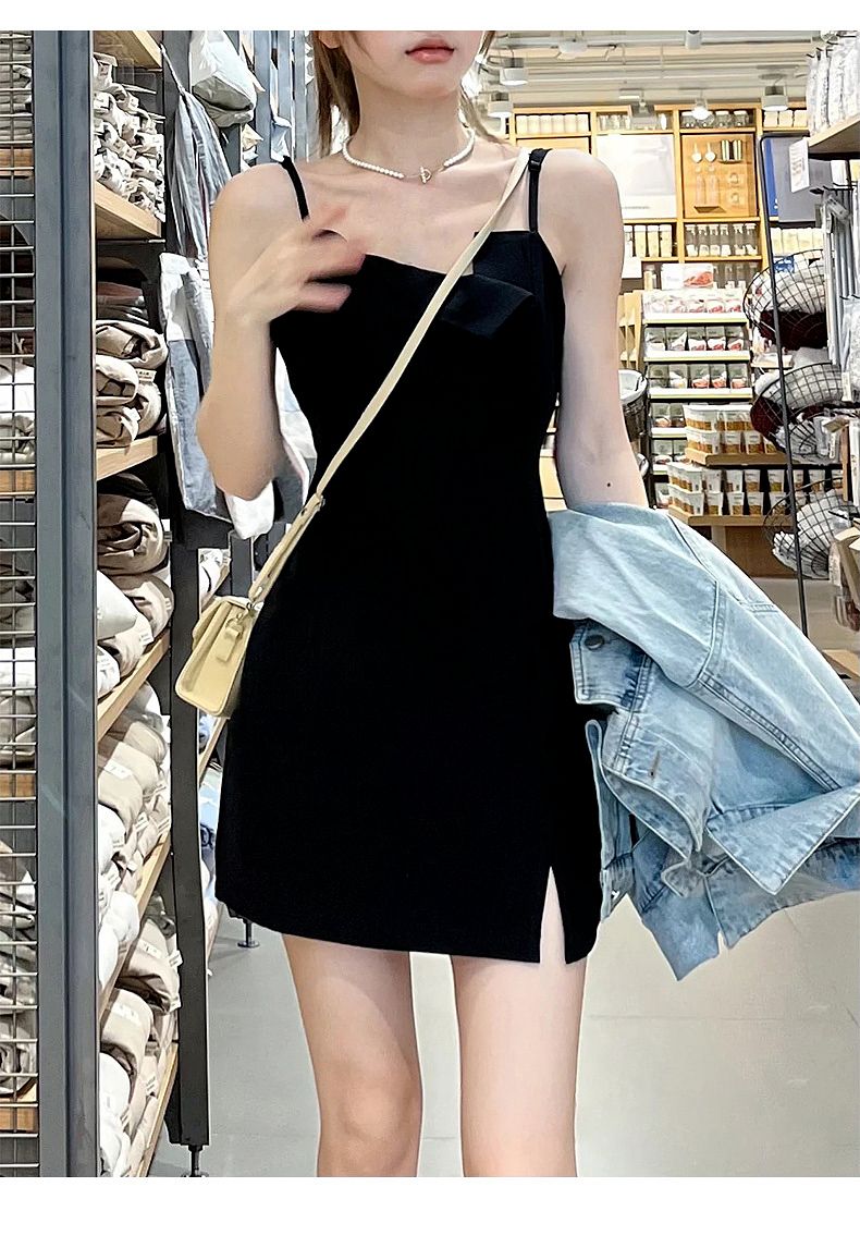 性感黑色吊帶連衣裙子女夏裝2025新款內搭修身氣質包臀a字短裙