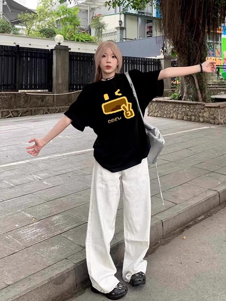 高品質純棉220克精梳緊密100%棉直播同品寬鬆短袖t恤女
