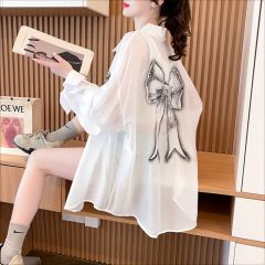 Official photo of polyester cotton 2025 summer thin sunscreen shirt for women loose outer long-sleeved jacket top