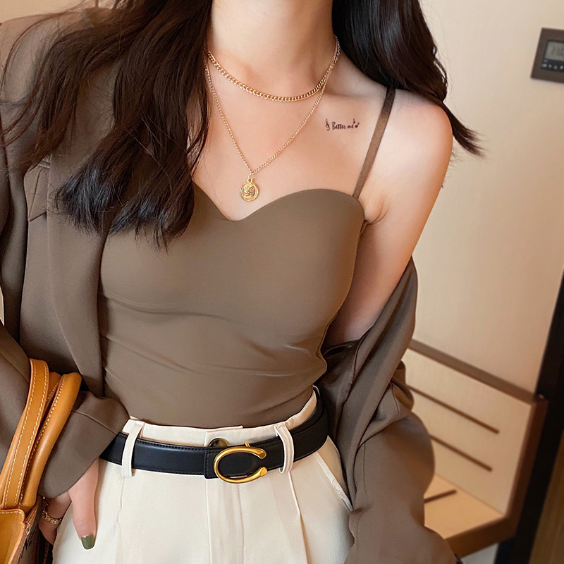 小吊帶背心女內搭帶胸墊美背文胸一體內衣打底抹胸冰絲網紅上衣bf