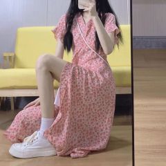 Pink fairy skirt 2025 summer new French chiffon floral dress first love girly long skirt