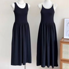 2025 Color-Block Knitted Camisole Dress, Flowy & Slimming A-Line Style, Basic Doll-Like Skirt&mdash;Perfect for Layering in Black, Ideal for Summer