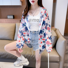 Real photo of ice silk nano silk thin medium length loose cardigan zipper sun protection jacket for women