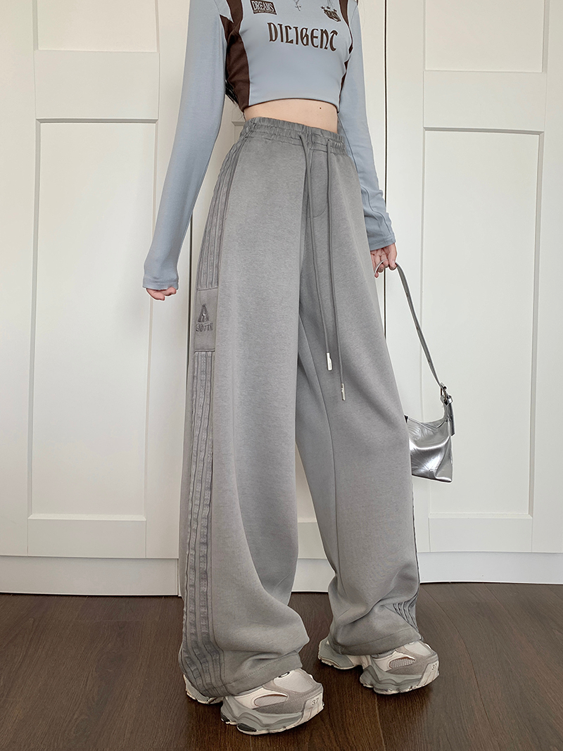 Real shot, original edge-packing, high street striped sports pants, women's autumn American sweatpants, loose casual pants