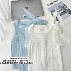 Original design round neck slim bow tie niche knitted atmosphere sleeveless vest
