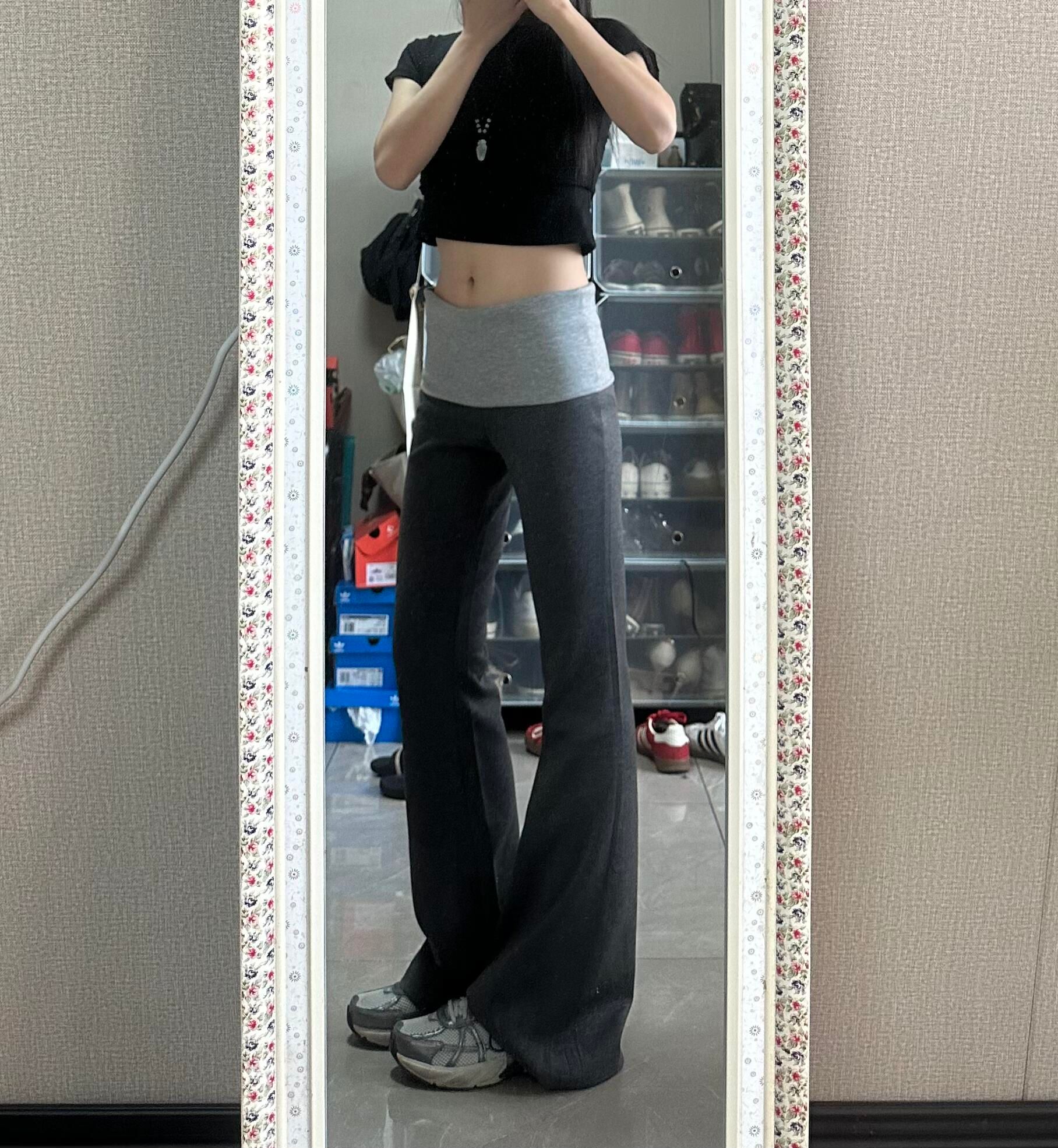 American casual sweatpants for women in spring, low waist droop contrast color splicing, slim and versatile fashion yoga pants