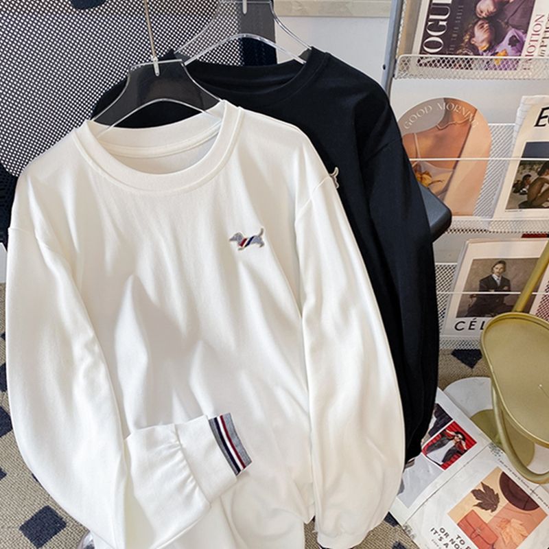 Real shot of 2025 spring and autumn thread German velvet polyester fiber new loose base shirt T-shirt for women