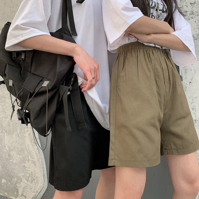 Summer Korean version of ulzzang wide-leg pants Harajuku style black sports shorts women's loose five-point pants casual pants trendy