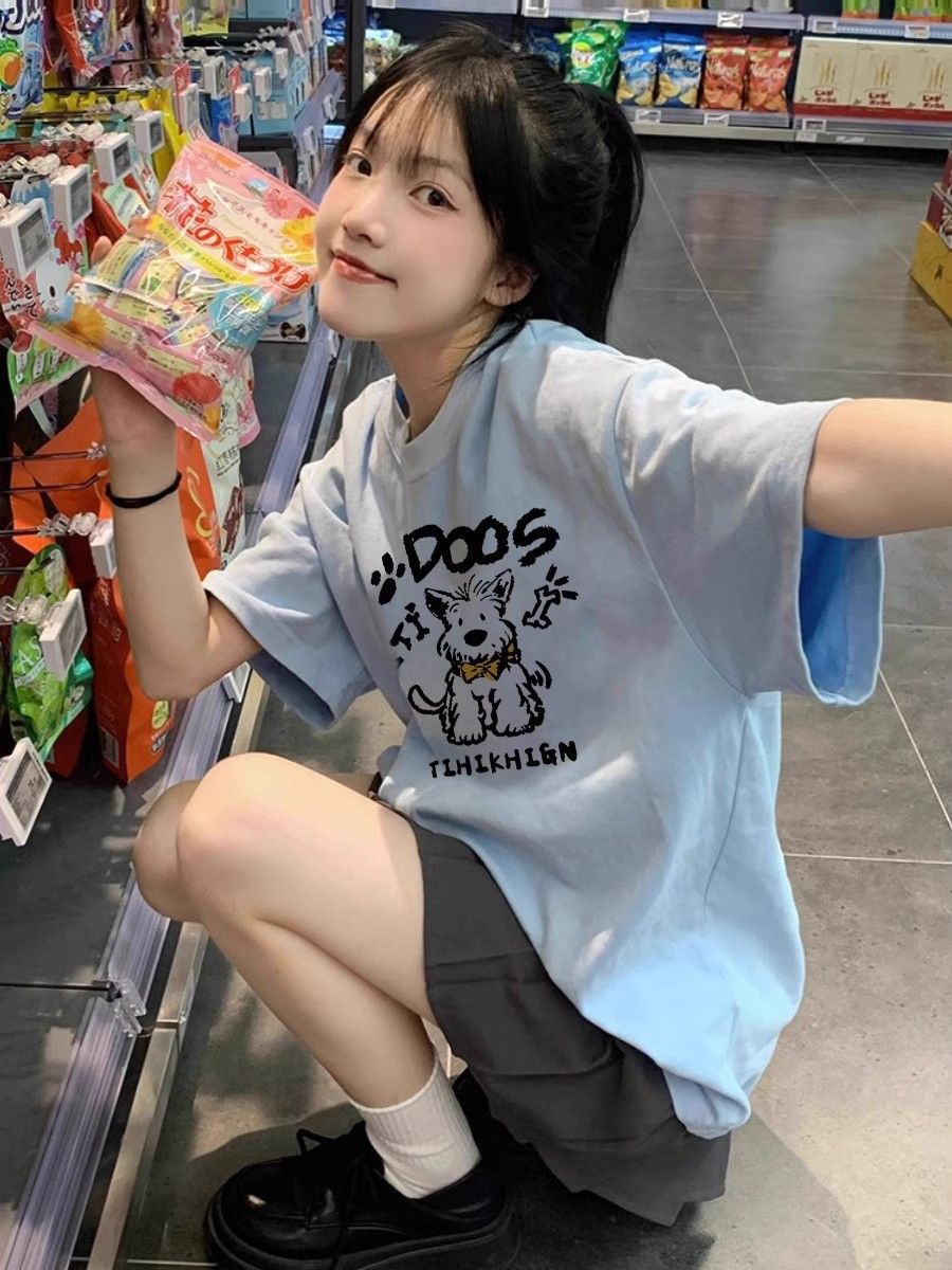 高品質純棉220克精梳緊密100%棉 寬鬆短袖t恤女