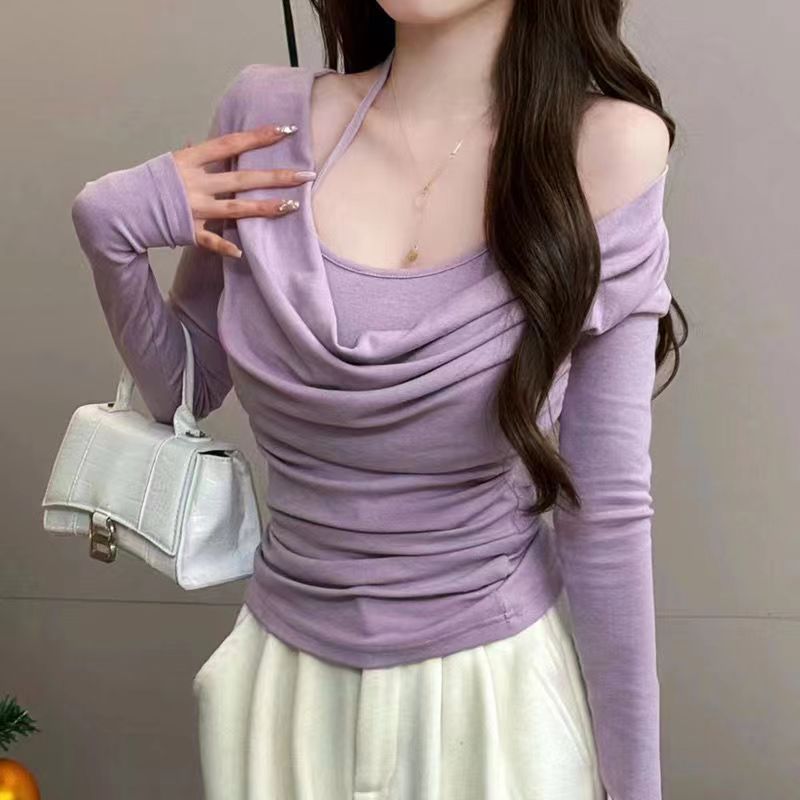 純欲掐腰內搭打底衫女春季穿搭高級感甜辣別致絕美上衣2025年紫色