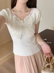 2*2隨心裁260克白色t恤女夏季甜辣妹收腰顯瘦短款上衣